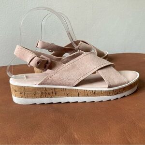 Marc Fisher | Glitze Baby Pink Cork Ripple Sole Platform Criss-Cross Sandal